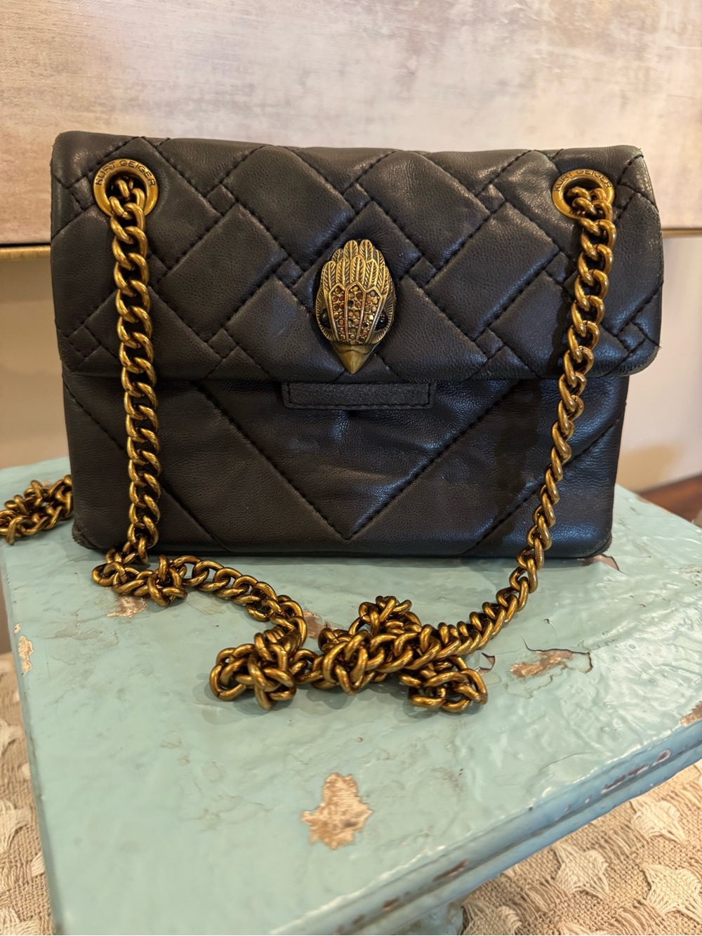 Kurt Geiger Mini Kensington Black Leather Crossbody Bag